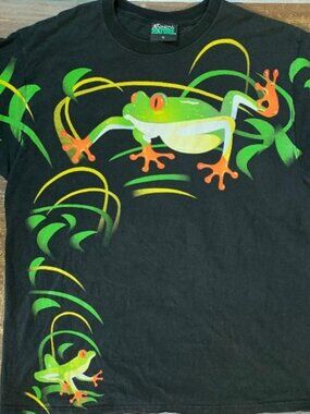VTG Radical Nature Tropical Amazon Rainforest Frog Black Neon T Shirt Men's XL
